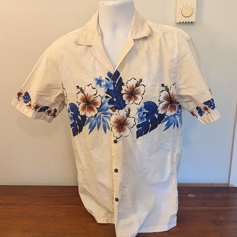 VTG Pacific Legend Mens Large White Hawaiian Tropical Short Sleeve Shirt Flowers